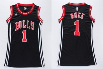 Women's Bulls #1 Derrick Rose Black Dress Stitched NBA Jersey