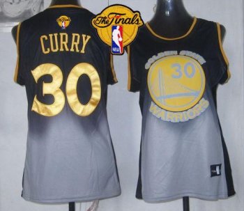 Women's Warriors #30 Stephen Curry Black Grey The Finals Patch Fadeaway Fashion Stitched NBA Jersey