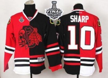 Blackhawks #10 Patrick Sharp Red Black Split Red Skull 2015 Stanley Cup Stitched NHL Jersey