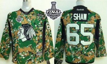 Youth Blackhawks #65 Andrew Shaw Camo Veterans Day Practice 2015 Stanley Cup Stitched NHL Jersey