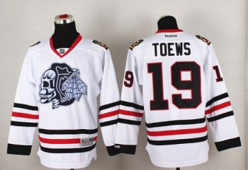 Blackhawks #19 Jonathan Toews White(White Skull) Stitched NHL Jersey