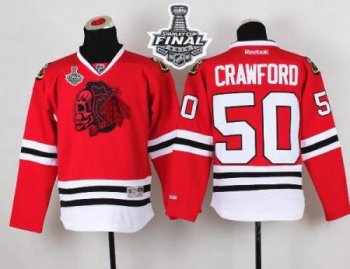 Youth Blackhawks #50 Corey Crawford Red(Red Skull) 2015 Stanley Cup Stitched NHL Jersey