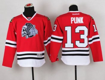 Youth Blackhawks #13 Punk Red(White Skull) Stitched NHL Jersey