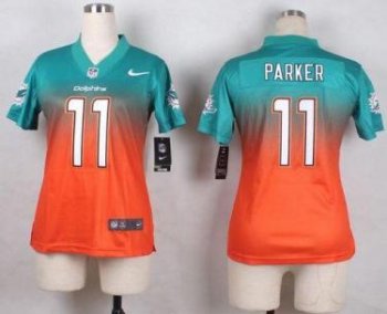 Women's Nike Dolphins #11 DeVante Parker Aqua Green Orange Stitched NFL Elite Fadeaway Fashion Jersey