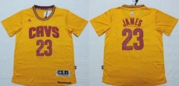 Cavaliers #23 LeBron James Yellow Short Sleeve Stitched NBA Jersey