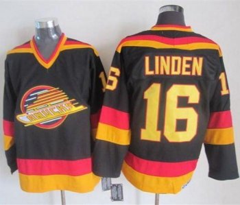 Canucks #16 Trevor Linden Black Gold CCM Throwback Stitched NHL Jersey