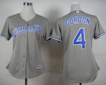 Women's Royals #4 Alex Gordon Grey Road Stitched Baseball Jersey