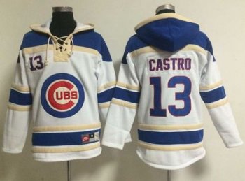 Cubs #13 Starlin Castro White Sawyer Hooded Sweatshirt Baseball Hoodie