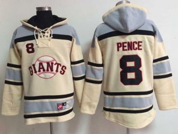 Giants #8 Hunter Pence Cream Sawyer Hooded Sweatshirt Baseball Hoodie