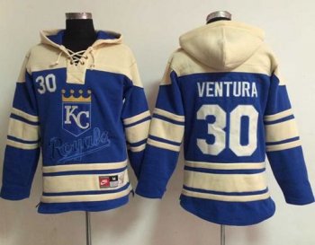 Royals #30 Yordano Ventura Light Blue Sawyer Hooded Sweatshirt Baseball Hoodie