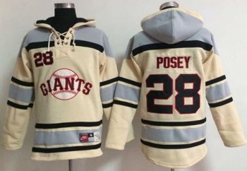 Giants #28 Buster Posey Cream Sawyer Hooded Sweatshirt Baseball Hoodie