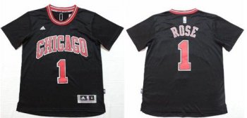 Bulls #1 Derrick Rose Black Short Sleeve Stitched NBA Jersey