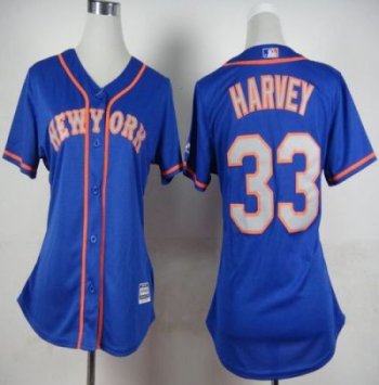 Women's Mets #33 Matt Harvey Blue(Grey NO.) Alternate Road Stitched Baseball Jersey