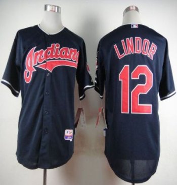 Indians #12 Francisco Lindor Navy Blue Cool Base Stitched Baseball Jersey