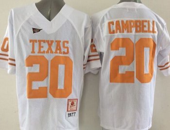 Longhorns #20 Earl Campbell White Stitched NCAA Jersey