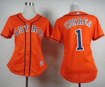 Women's Astros #1 Carlos Correa Orange Alternate Stitched Baseball Jersey