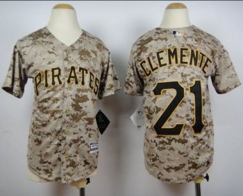 Youth Pirates #21 Roberto Clemente Camo Cool Base Stitched Baseball Jersey