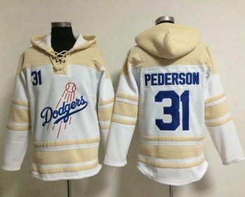 Dodgers #31 Joc Pederson White Sawyer Hooded Sweatshirt Baseball Hoodie