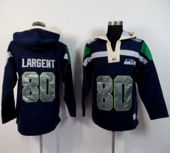 Seattle Seahawks #80 Steve Largent Navy Blue Player Winning Method Pullover NFL Hoodie