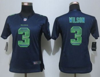 Women's Nike Seahawks #3 Russell Wilson Steel Blue Team Color Stitched NFL Elite Strobe Jersey