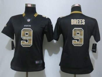 Women's Nike Saints #9 Drew Brees Black Team Color Stitched NFL Elite Strobe Jersey