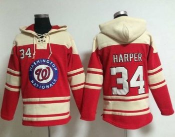 Nationals #34 Bryce Harper Red Sawyer Hooded Sweatshirt Baseball Hoodie