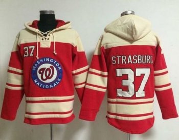 Nationals #37 Stephen Strasburg Red Sawyer Hooded Sweatshirt Baseball Hoodie