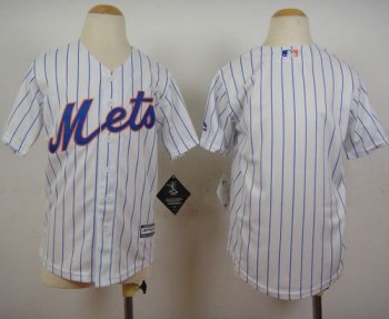 Youth Mets Blank White(Blue Strip) Home Cool Base Stitched Baseball Jersey