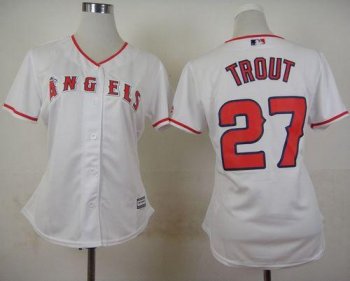 Women's Angels #27 Mike Trout White Home Stitched Baseball Jersey