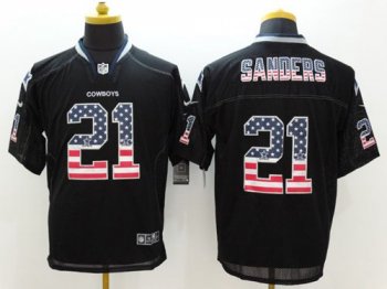 Nike Cowboys #21 Deion Sanders Black Men's Stitched NFL Elite USA Flag Fashion Jersey