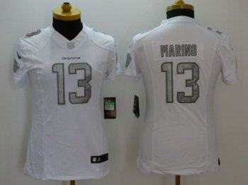 Women's Nike Dolphins #13 Dan Marino White Stitched NFL Limited Platinum Jersey