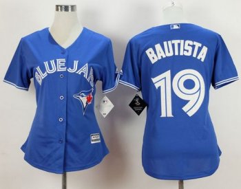 Women's Blue Jays #19 Jose Bautista Blue Fashion Stitched Baseball Jersey