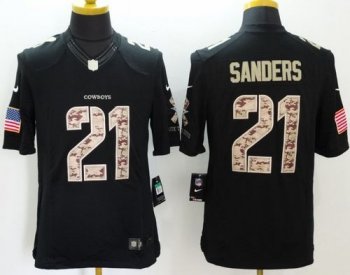 Nike Cowboys #21 Deion Sanders Black Men's Stitched NFL Limited Salute to Service Jersey