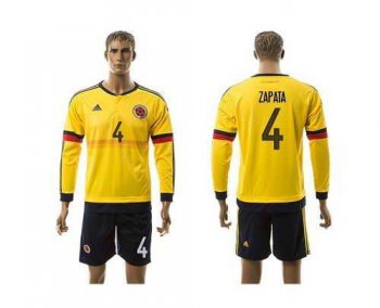 Colombia #4 Zapata Home Long Sleeves Soccer Country Jersey