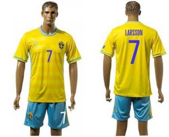 Sweden #7 Larsson Home Soccer Country Jersey