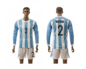 Argentina #2 Maydana Home Long Sleeves Soccer Country Jersey