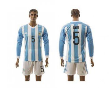 Argentina #5 Gago Home Long Sleeves Soccer Country Jersey