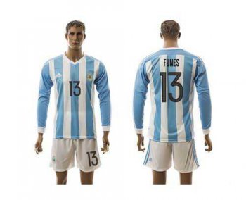 Argentina #13 Funes Home Long Sleeves Soccer Country Jersey