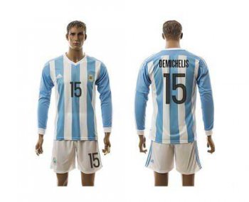 Argentina #15 Demichelis Home Long Sleeves Soccer Country Jersey