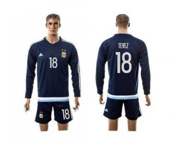 Argentina #18 Tevez Away Long Sleeves Soccer Country Jersey