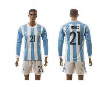 Argentina #21 Matias Home Long Sleeves Soccer Country Jersey