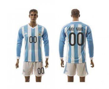 Argentina Personalized Home Long Sleeve Soccer Country Jersey