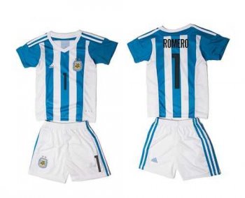 Argentina #1 Romero Home Kid Soccer Country Jersey