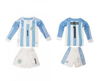 Argentina #1 Romero Home Long Sleeves Kid Soccer Country Jersey