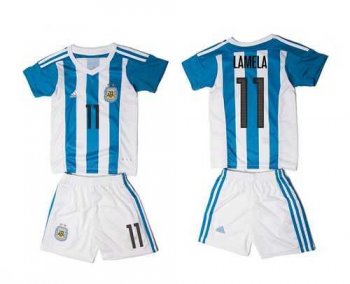 Argentina #11 Lamela Home Kid Soccer Country Jersey