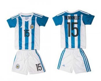 Argentina #15 Demichelis Home Kid Soccer Country Jersey