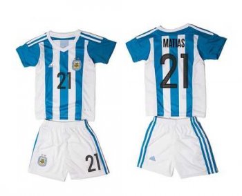 Argentina #21 Matias Home Kid Soccer Country Jersey