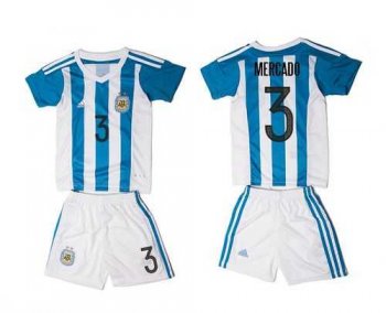 Argentina #3 Mercado Home Kid Soccer Country Jersey