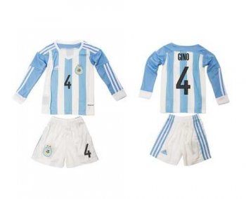 Argentina #4 Gino Home Long Sleeves Kid Soccer Country Jersey