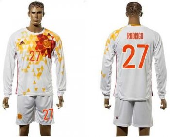 Spain #27 Rodrigo White Away Long Sleeves Soccer Country Jersey